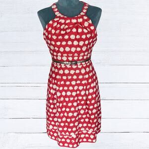 Eliza J Women's Red Polka Dot Sleeveless Fit & Flare Dress with Belt Size 4